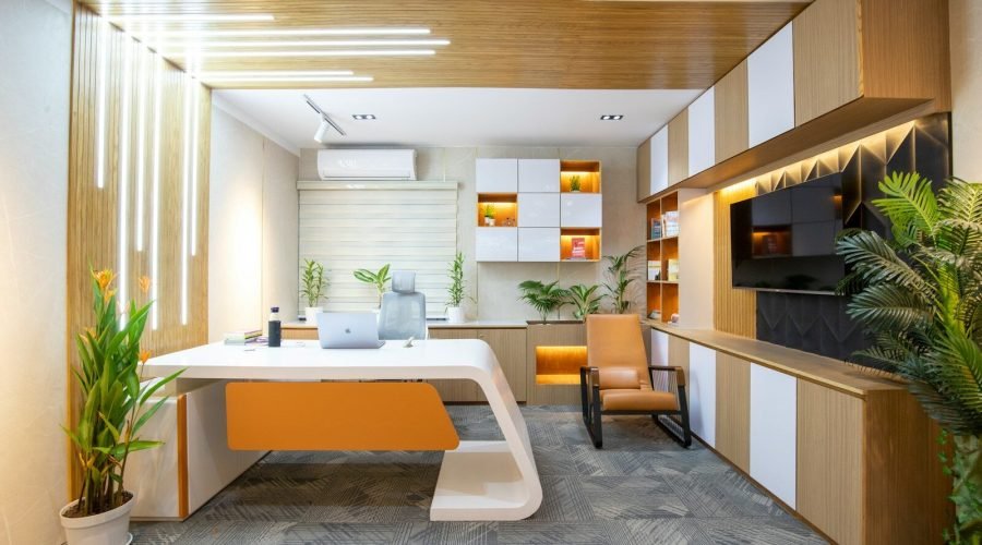 a room with a desk and a chair
